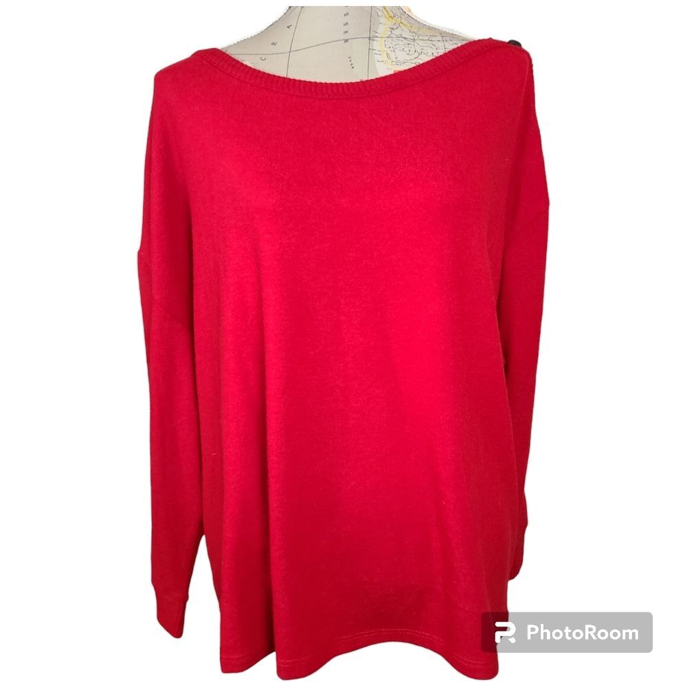 Vince Camuto Size X-Large Red Button Boatneck Drop Sleeve Pullover Sweater NWT